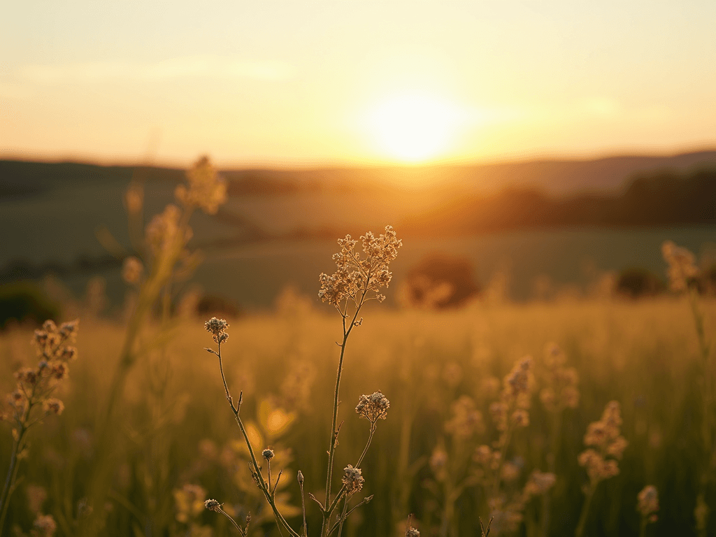 Champ de fleurs sauvages au coucher du soleil